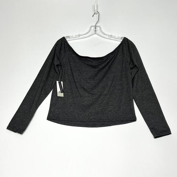 BP Long Sleeve Off The Shoulder Fitted Crop Top Grey Womens XL - Picture 8 of 11